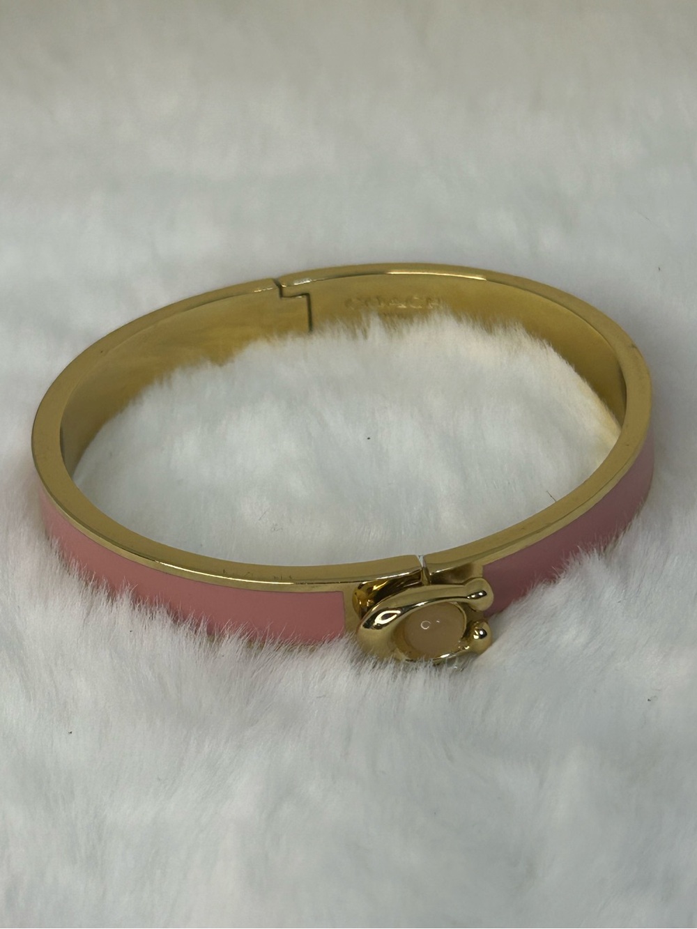COACH PINK ENAMEL HINGED BANGLE BRACELET